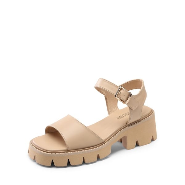  Platform Ankle Strap Chunky Heel Sandals  - NUDE -  0
